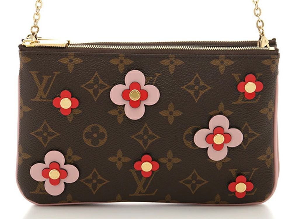 LOUIS VUITTON Chain Shoulder Bag Pochette Double Zip Monogram Blooming Flower